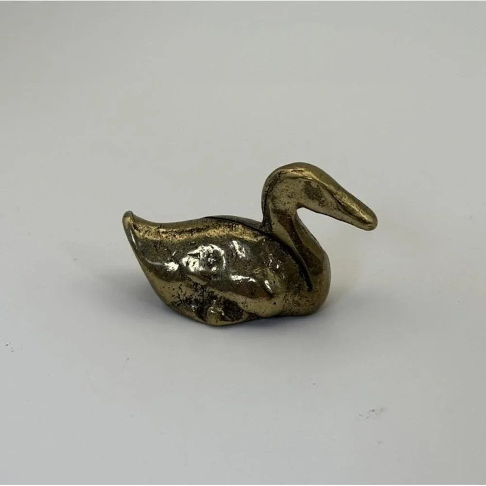 Vintage Small Brass Duck Figurine Made in Hong Kong Solid Metal Decor 1.5